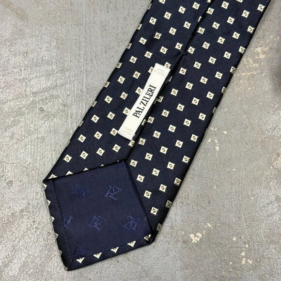 Pal Zileri Tie Box Pattern 100% Silk Made in Italy Woven Blue 3" - Picture 4 of 6